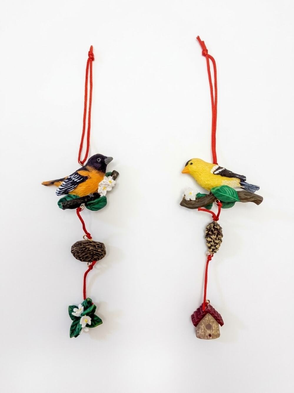 Vintage Bird Ornaments Set Baltimore Oriole and Goldfinch Songbird Holiday Decor